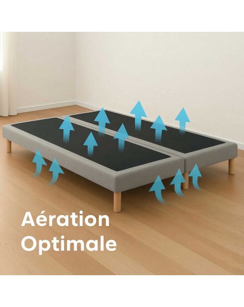 Ensemble sommier tapissier à lattes fixes et tête de lit capitonnée gris clair - 160x200 cm