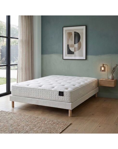 Ensemble matelas ressorts ensachés Selène 2 accueil latex H26 cm, sommiers blanc pieds de poule - 140x200 cm