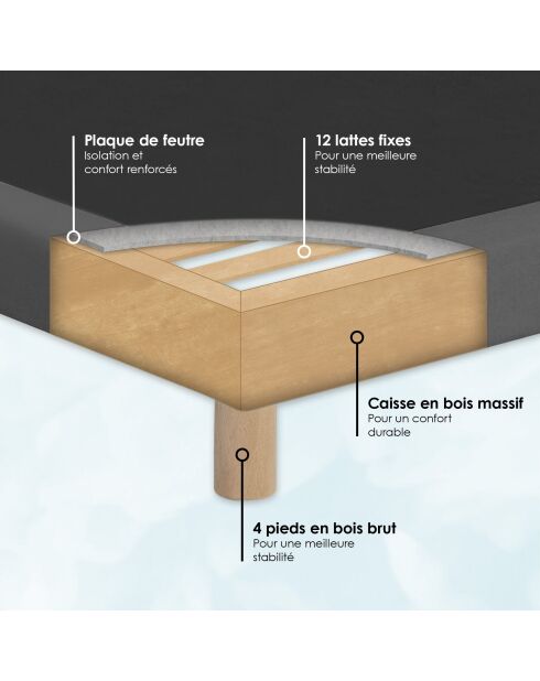 Ensemble matelas mousse haute résilience Callisto H29 cm accueil mémoire de forme, garnissage cachemiresommier et tête de lit gris foncé - 180x200 cm