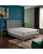 Federkernmatratzen-Set Selène mit Latexmatratze H26 cm, hellgrauem Boxspringbett und Kopfteil — 160x200 cm