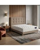 Ensemble Matelas ressorts ensachés Comète H27 cm, tête de lit capitonnée, sommier taupe - 140x190 cm