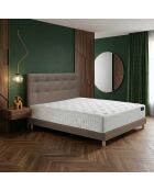 Ensemble matelas ressorts Helios mémoire de forme, garnissage cachemire, H31 cm, sommier et tête de lit taupe - 140x200 cm