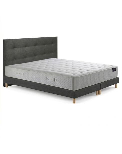 Ensemble matelas ressorts Pulsar mémoire de forme, garnissage cachemire, H27 cm, sommier et tête de lit gris foncé - 140x190 cm