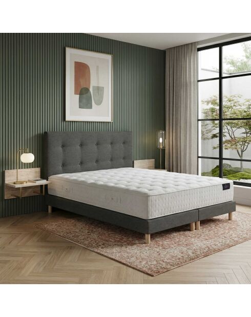 Ensemble matelas ressorts Pulsar mémoire de forme, garnissage cachemire, H27 cm, sommier et tête de lit gris foncé - 140x190 cm