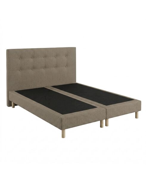 Ensemble sommier tapissier à lattes fixes et tête de lit capitonnée taupe - 180x200 cm