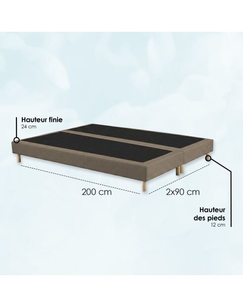 Ensemble sommier tapissier à lattes fixes et tête de lit capitonnée taupe - 180x200 cm