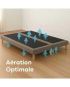 Ensemble sommier tapissier à lattes fixes et tête de lit capitonnée taupe - 180x200 cm