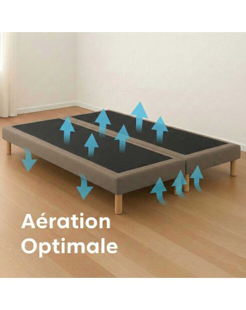 Ensemble sommier tapissier à lattes fixes et tête de lit capitonnée taupe - 180x200 cm