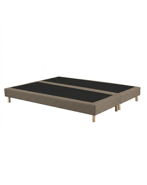 Ensemble sommier tapissier à lattes fixes et tête de lit capitonnée taupe - 180x200 cm