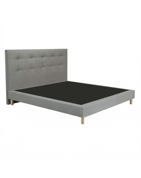 Ensemble sommier tapissier à lattes fixes et tête de lit capitonnée gris clair - 140x200 cm