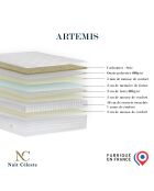 Ensemble matelas ressorts ensachés Artemis 2 mémoire de forme, garnissage cachemire, H26 cm, sommier et tête de lit taupe - 140x200 cm