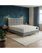 Ensemble matelas ressorts ensachés Comète H27 cm, sommier et tête de lit capitonnée gris clair - 160x200 cm