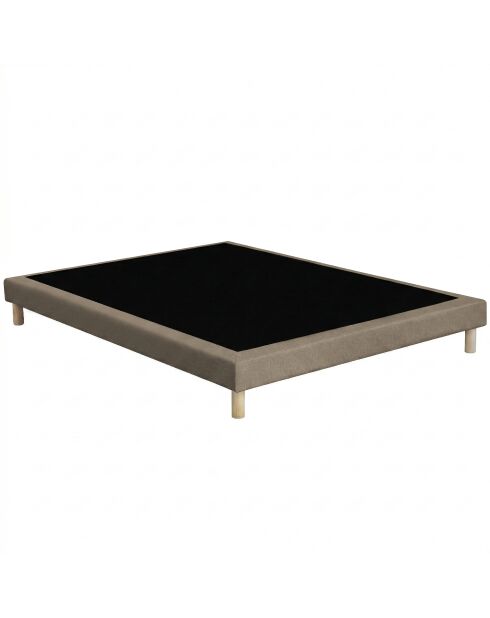 Ensemble sommier tapissier à lattes fixes et tête de lit capitonnée taupe - 140x200 cm