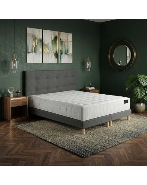Federkernmatratzen-Set Selène mit Latexmatratze H26 cm, dunkelgrauem Boxspringbett und Kopfteil — 180x200 cm