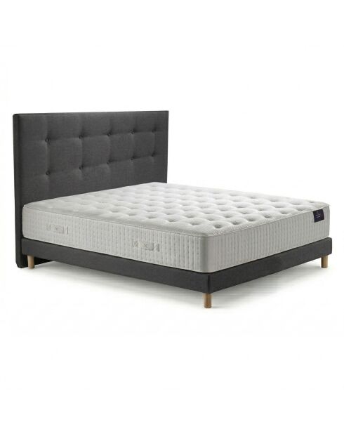 Ensemble matelas mousse haute résilience Callisto H29 cm accueil mémoire de forme, garnissage cachemiresommier et tête de lit gris foncé - 140x190 cm