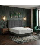 Ensemble matelas mousse haute résilience Callisto H29 cm accueil mémoire de forme, garnissage cachemiresommier et tête de lit gris foncé - 140x190 cm