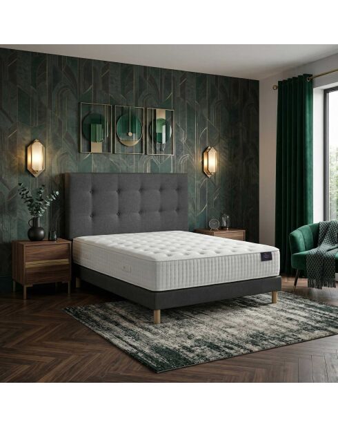 Ensemble matelas mousse haute résilience Callisto H29 cm accueil mémoire de forme, garnissage cachemiresommier et tête de lit gris foncé - 140x190 cm