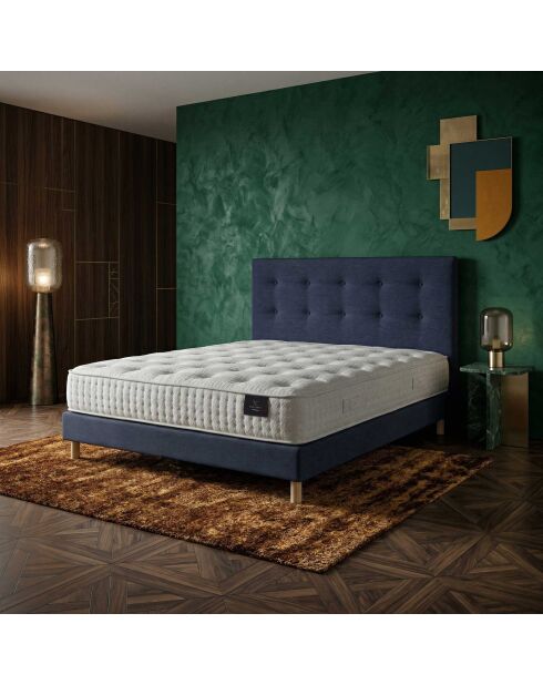 Ensemble matelas ressorts ensachés Comète H27 cm, sommier et tête de lit bleu - 140x190 cm