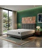 Ensemble matelas ressorts ensachés Comète H27 cm, sommier et tête de lit capitonnée gris foncé - 140x200 cm