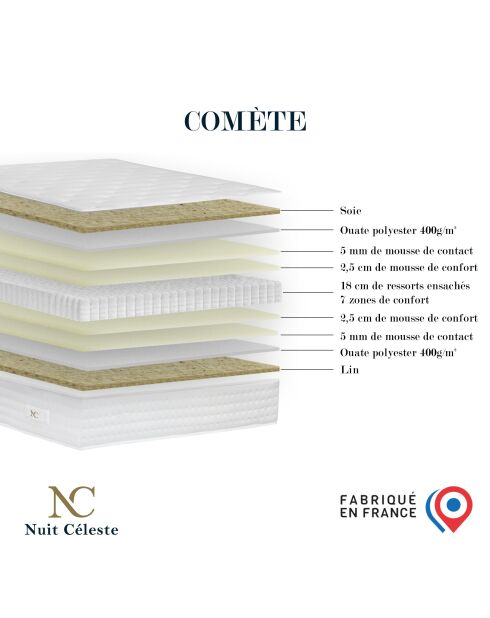 Ensemble matelas ressorts ensachés Comète H27 cm, sommier taupe - 140x200 cm