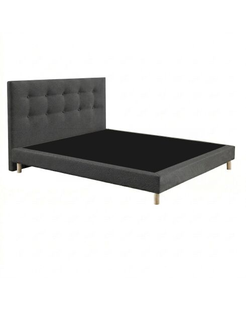 Ensemble sommier tapissier à lattes fixes anthracite et tête de lit capitonnée gris foncé- 140x200 cm