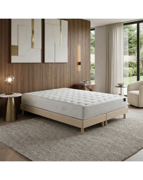 Ensemble matelas ressorts Pulsar mémoire de forme, garnissage cachemire, H27 cm, sommier beige - 160x200 cm
