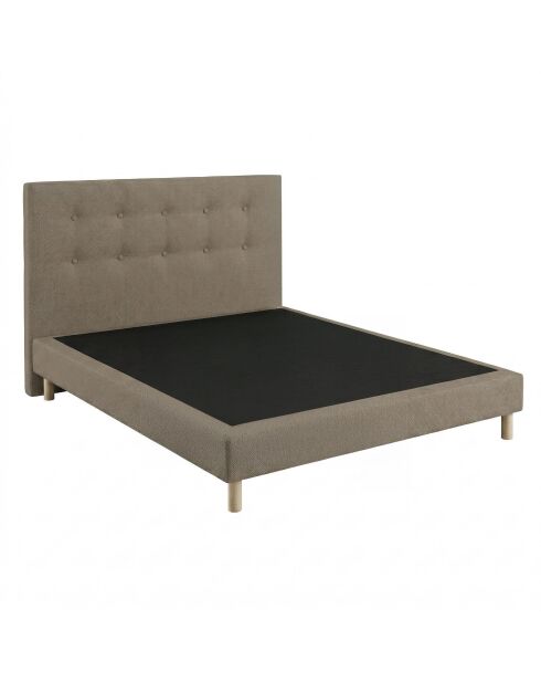 Ensemble sommier tapissier à lattes fixes et tête de lit capitonnée taupe - 140x190 cm