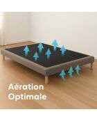 Ensemble sommier tapissier à lattes fixes et tête de lit capitonnée taupe - 140x190 cm