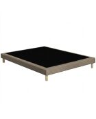 Ensemble sommier tapissier à lattes fixes et tête de lit capitonnée taupe - 140x190 cm