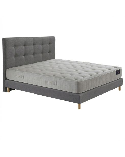 Ensemble Matelas ressorts ensachés Comète H27 cm, tête de lit capitonnée, sommier gris clair - 140x190 cm