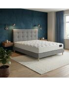 Ensemble Matelas ressorts ensachés Comète H27 cm, tête de lit capitonnée, sommier gris clair - 140x190 cm