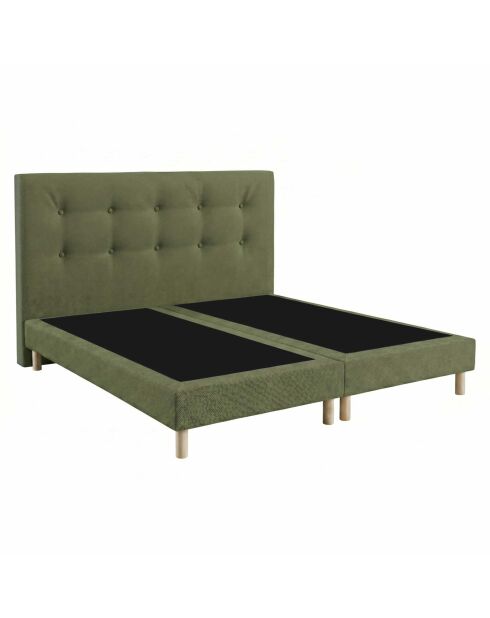 Ensemble sommier tapissier à lattes fixes et tête de lit capitonnée vert - 160x200 cm