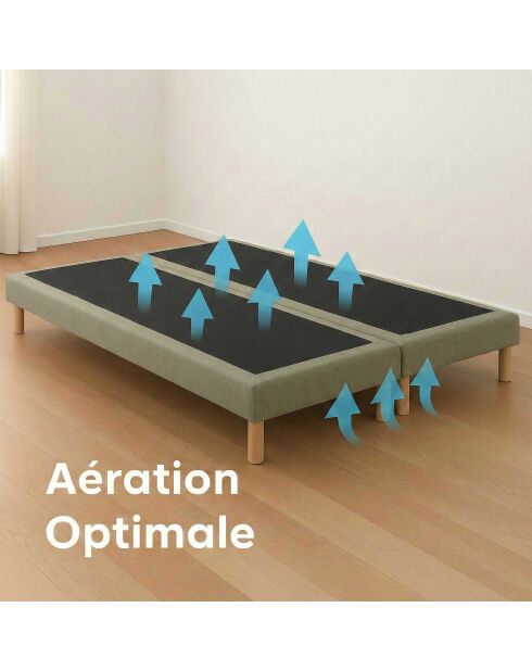Ensemble sommier tapissier à lattes fixes et tête de lit capitonnée vert - 160x200 cm