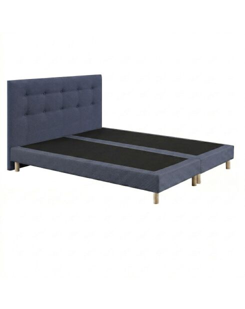 Ensemble sommier tapissier à lattes fixes et tête de lit capitonnée bleu - 180x200 cm