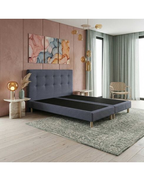 Ensemble sommier tapissier à lattes fixes et tête de lit capitonnée bleu - 180x200 cm