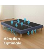 Ensemble sommier tapissier à lattes fixes et tête de lit capitonnée bleu - 180x200 cm