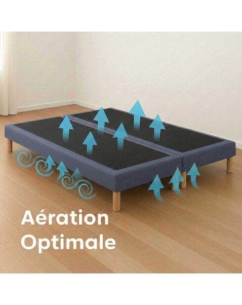 Ensemble sommier tapissier à lattes fixes et tête de lit capitonnée bleu - 180x200 cm