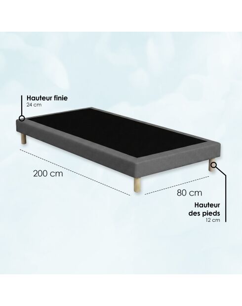 Base tapizada con listones fijos, sueño firme, soporte óptimo, gris oscuro - 80x200 cm