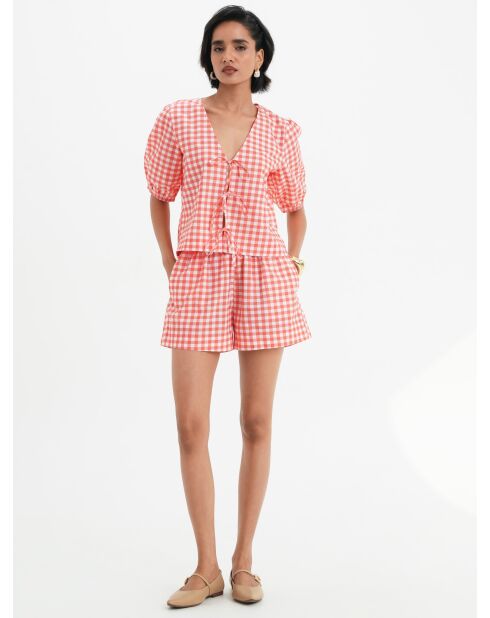Ensemble en coton Luna vichy corail