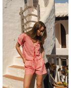 Ensemble en coton Luna vichy corail
