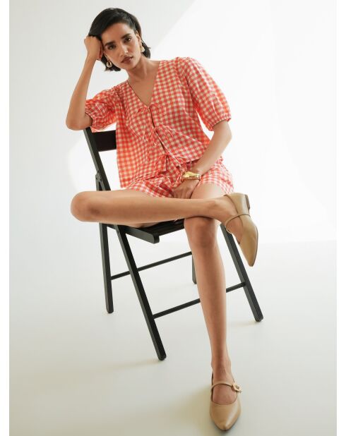 Ensemble en coton Luna vichy corail