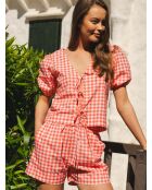 Ensemble en coton Luna vichy corail