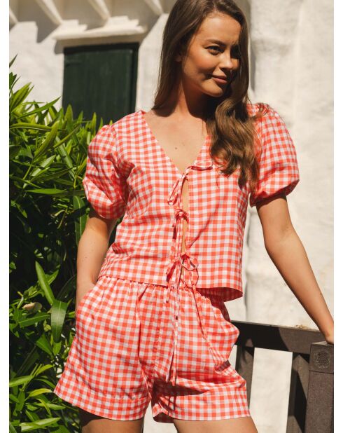 Ensemble en coton Luna vichy corail