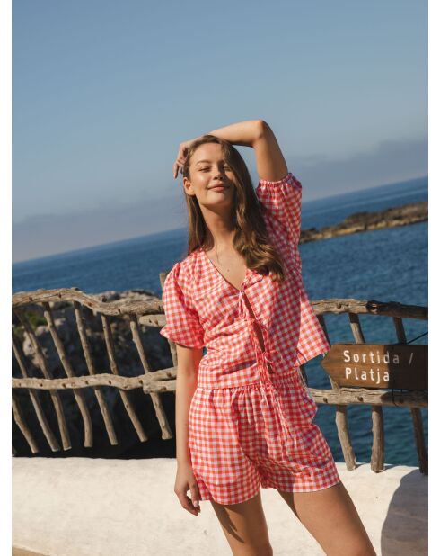 Ensemble en coton Luna vichy corail