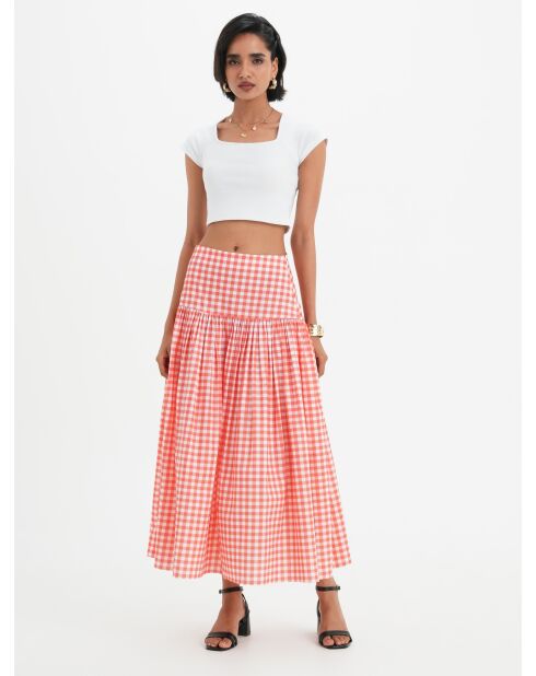Korallenroter Baumwollrock Yvette Gingham