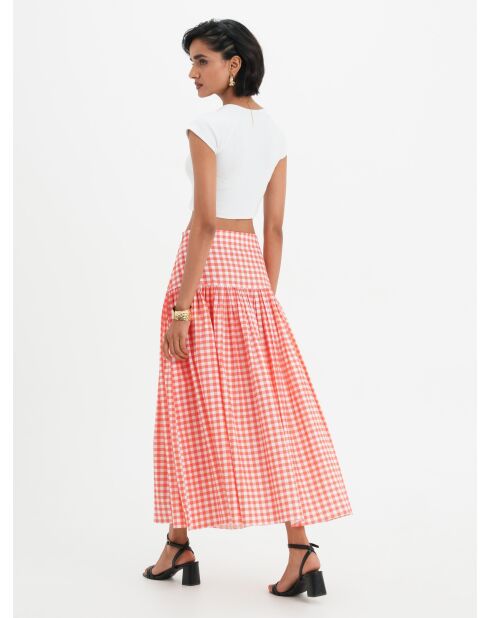 Korallenroter Baumwollrock Yvette Gingham