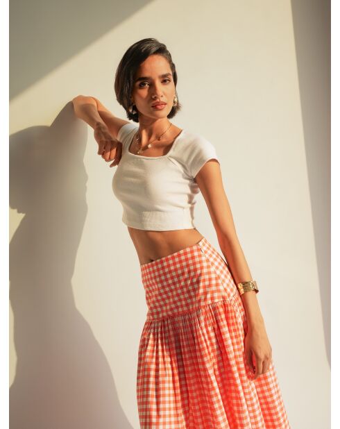 Korallenroter Baumwollrock Yvette Gingham