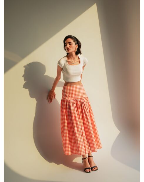 Korallenroter Baumwollrock Yvette Gingham