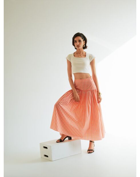 Korallenroter Baumwollrock Yvette Gingham