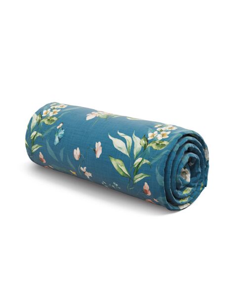 Belle de Nuit hoeslaken van blauw katoensatijn